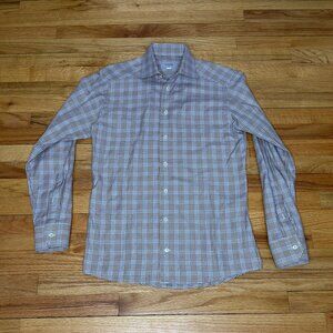 Eton Slim Fit Dress Shirt Brown Blue White Micro Check 38 15 Made Romania